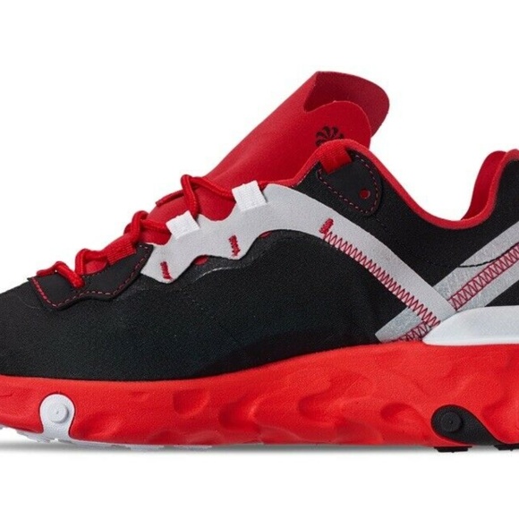 New Running NIKE React Element 55 Black White Red - Picture 6 of 8